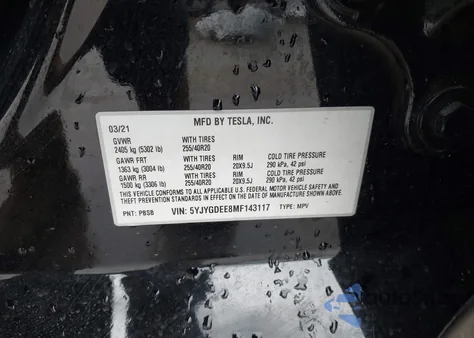 2021 Tesla Model Y Long Range Dual Motor All-Wheel Drive from USA, damaged, VIN 5YJYGDEE8MF143117